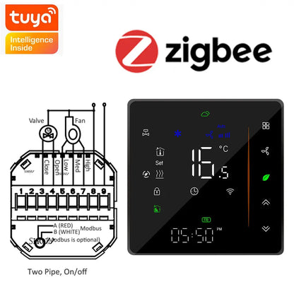 Tuya ZigBee Digital Display Smart Temperature Controller Hvac Thermostat 3 Speed Heating Cooling for Air Conditioning Controller