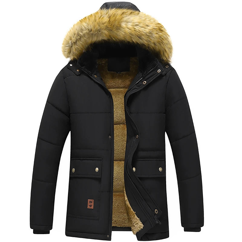 Men 2024 Winter New Windproof Fleece Warm Thick Jacket Parkas Coat Men Fashion Hooded Fur Collar Jacket Classic Casual Parka Men