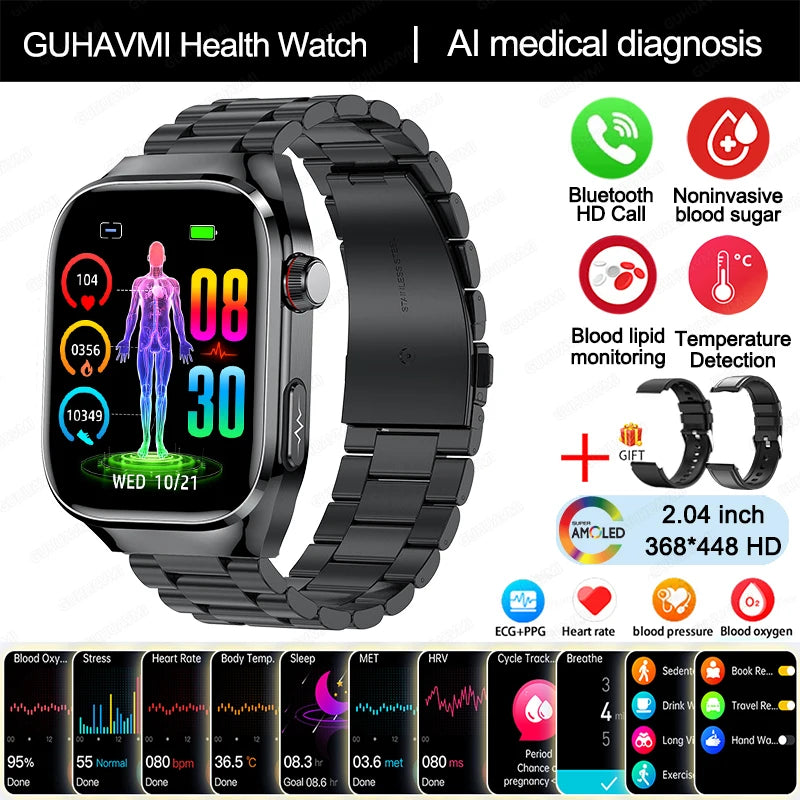 2024 New Medical Grade Uric Acid Blood Fat Smartwatch ECG Blood Glucose Heart Rate Blood Pressure Health Monitoring Smart Watch