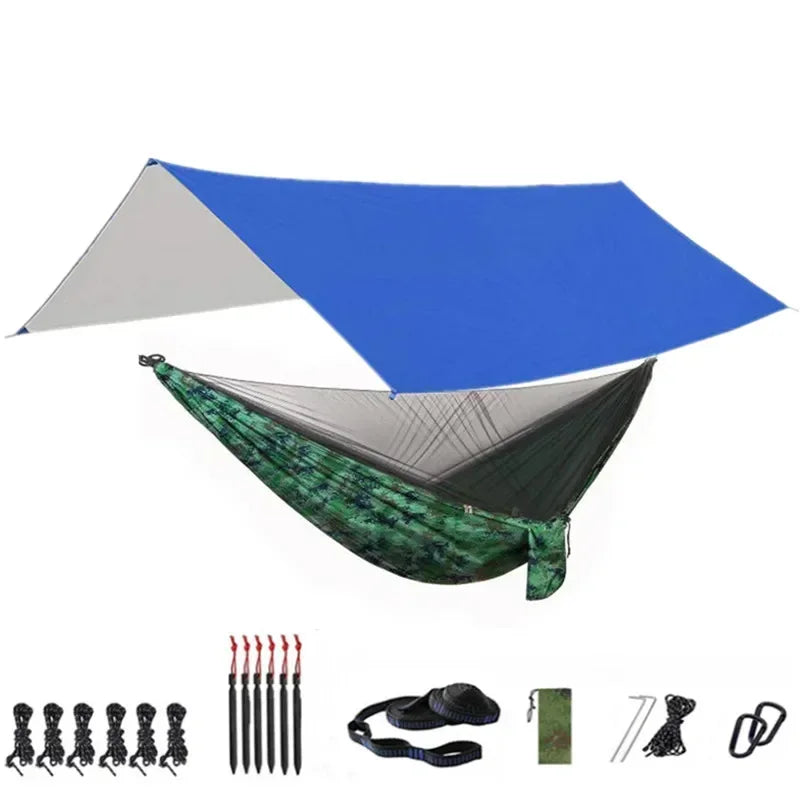 Camping Hammock with Bug Net and Rainfly Tarp,118x118in Portable Waterproof and UV Protection Hammock Tent for Indoor, Outdoor