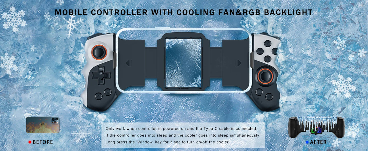 Mobile Gaming Controller with RGB Cooler for iPhone/Android/PC/Switch/Apple Arcade MFi Games with Customized Keys TURBO