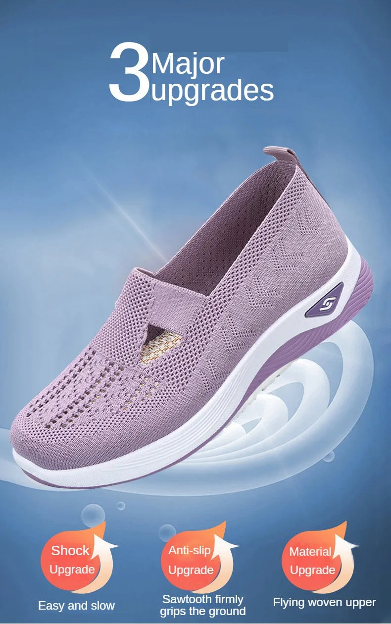 Women's shoes, breathable and comfortable in spring and summer, single shoes for mothers, soft soles, casual blue mesh shoes