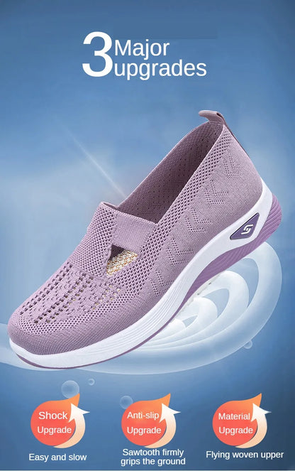 Women's shoes, breathable and comfortable in spring and summer, single shoes for mothers, soft soles, casual blue mesh shoes