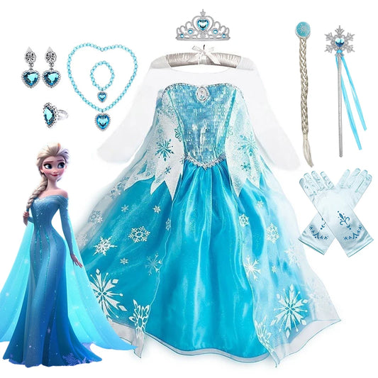 Halloween Elsa Dress for Girls Children Party Princess Costume Kids Disguise with Long Cloak Girl Snow Queen Carnival Clothes