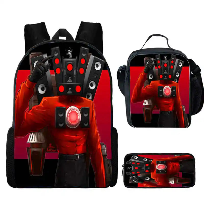 3PCS Set Skibidi Toilet Bags Titan Speakerman Children's backpack boy School Bag For Teenage,Cartoon Lunch Bags  Pencil Bags