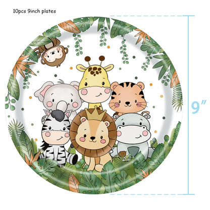 Jungle Animal Theme Party Decoration Disposable Tableware Paper Plates Wild One Birthday Party Kids Forest Safari Party Decor