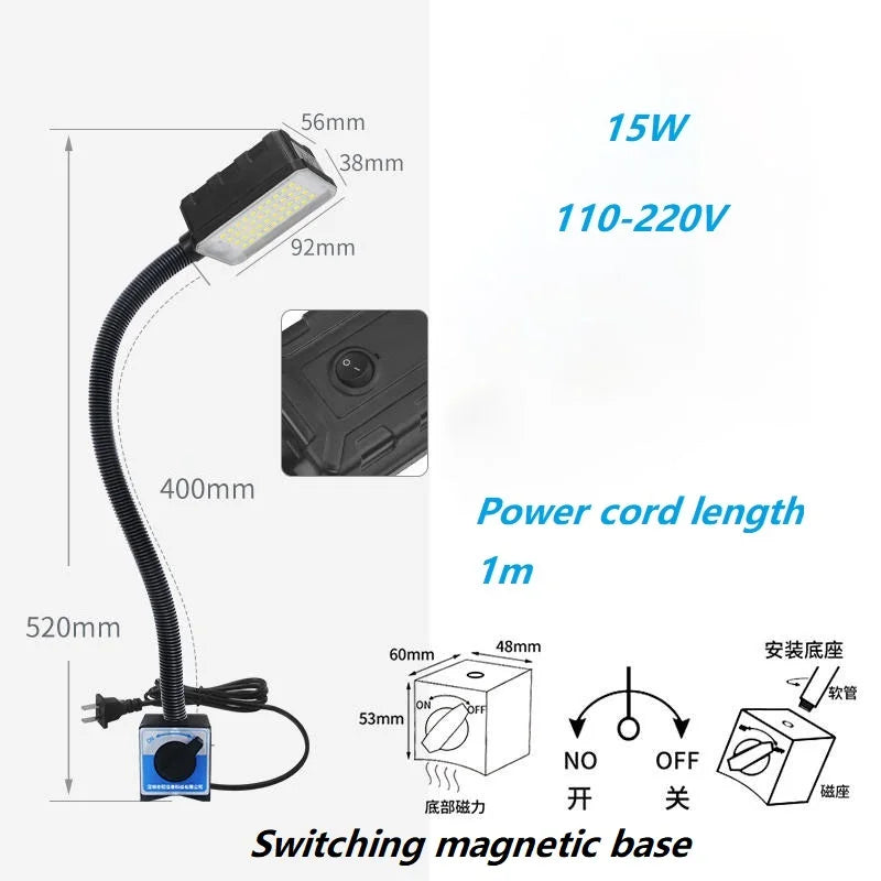 LED CNC Workshop Working Lamp Lathe Industrial light 12/20W 110-220V Flexible gooseneck Magnetic Base Lamp for Workbench