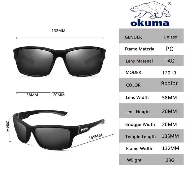 Okuma UV400 Fishing Sunglasses Men's Driving Shades Male Sun Glasses Hiking Fishing Classic Sun Glasses UV400 Eyewear