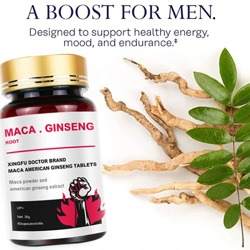 American Ginseng Capsule 60 Tablets 100% Pure Non-GMo Supports Reproductive Health Natural Energizer - 100mg/tablets