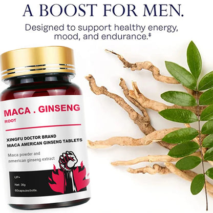 American Ginseng Capsule 60 Tablets 100% Pure Non-GMo Supports Reproductive Health Natural Energizer - 100mg/tablets