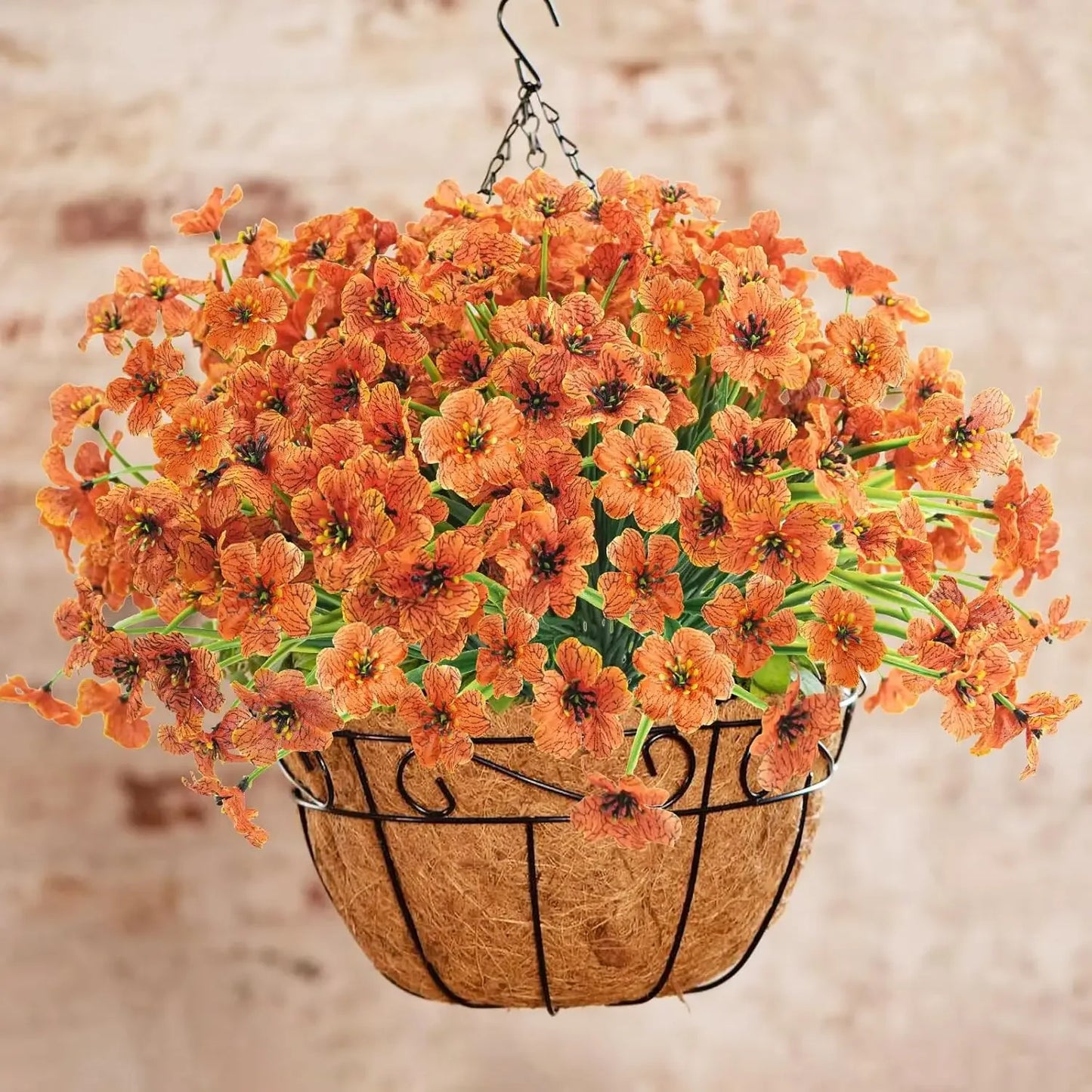 72 Bundles Artificial Fall Flowers for Outdoors UV Resistant No Fade for Outside Home Garden Wedding Party Fall Décor (Orange)