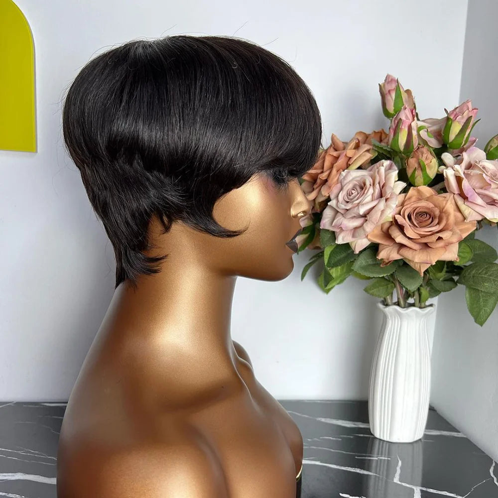 Short Pixie Cut Wig Human Hair For Black Women Machine Made Wigs With Bangs Short Wig Human Hair Wigs