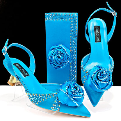 Ladies High Quality Women's Pumps And Bag Handmade Flowers Fashion Design For Nigeria Wedding Party