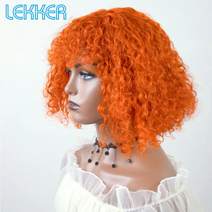 Lekker Colored Short Pixie Afro Kinky Curly Bob 100% Human Hair Wigs With Bangs For Women Brazilian Remy Hair Ombre Brown Wigs