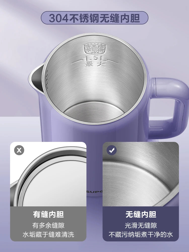 Purple Electric Kettle Boiling Water 304Stainless Steel Automatic Power Antidry Double anti-scald 1500w 1.5L