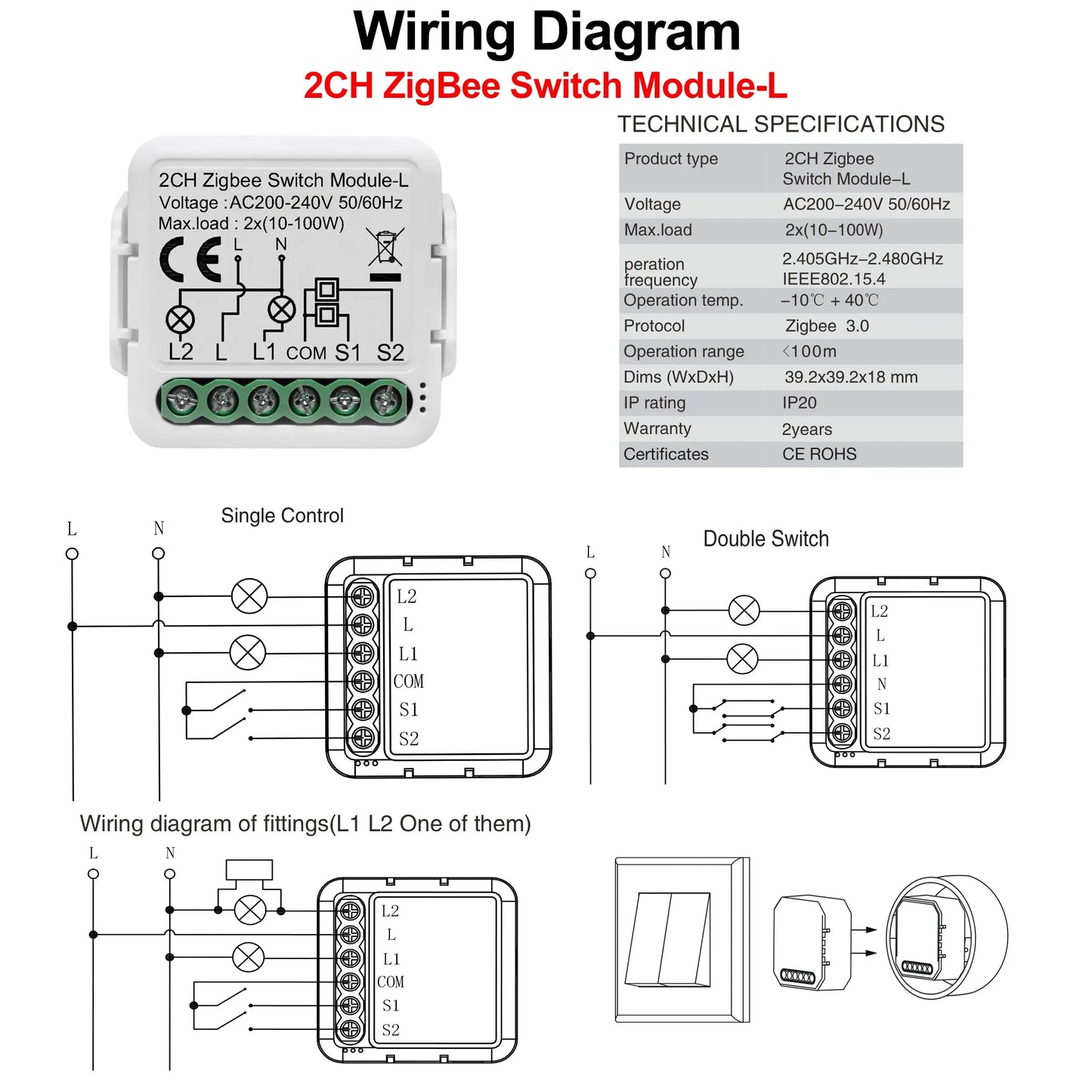 GIRIER Tuya ZigBee 3.0 Smart Switch Module No Neutral Wire Required Smart Home DIY Light Breaker Works with Alexa Google Home