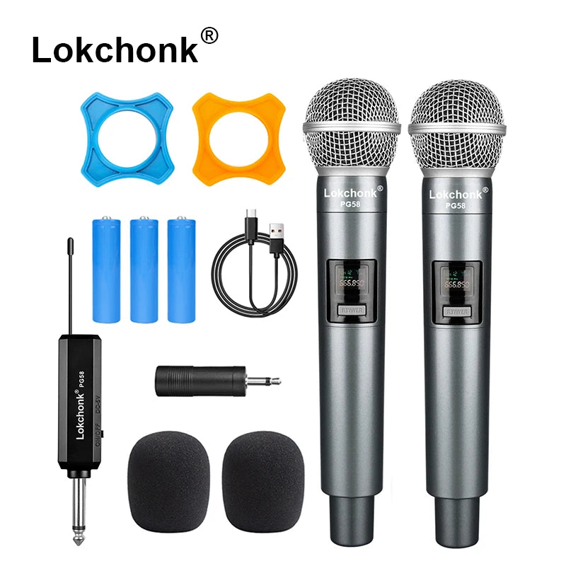 PG58 Professional Wireless Microphone 2 Channels UHF Fixed Frequency Handheld Mic Micphone For Party Karaoke Church Show Meeting