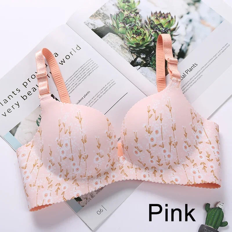 Women Flower Print Seamless Bra Sexy Lingerie Floral Push Up Bras One-Piece Underwear