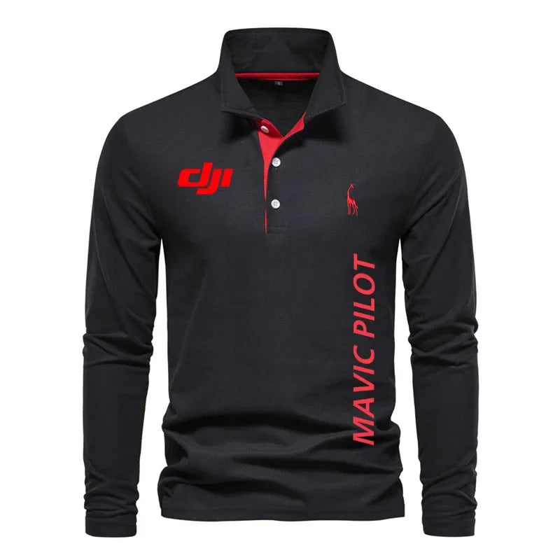 100% cotton men's POLO shirt DJI long sleeve T-shirt for men Comfortable hip hop High quality business comfort sweatshirt