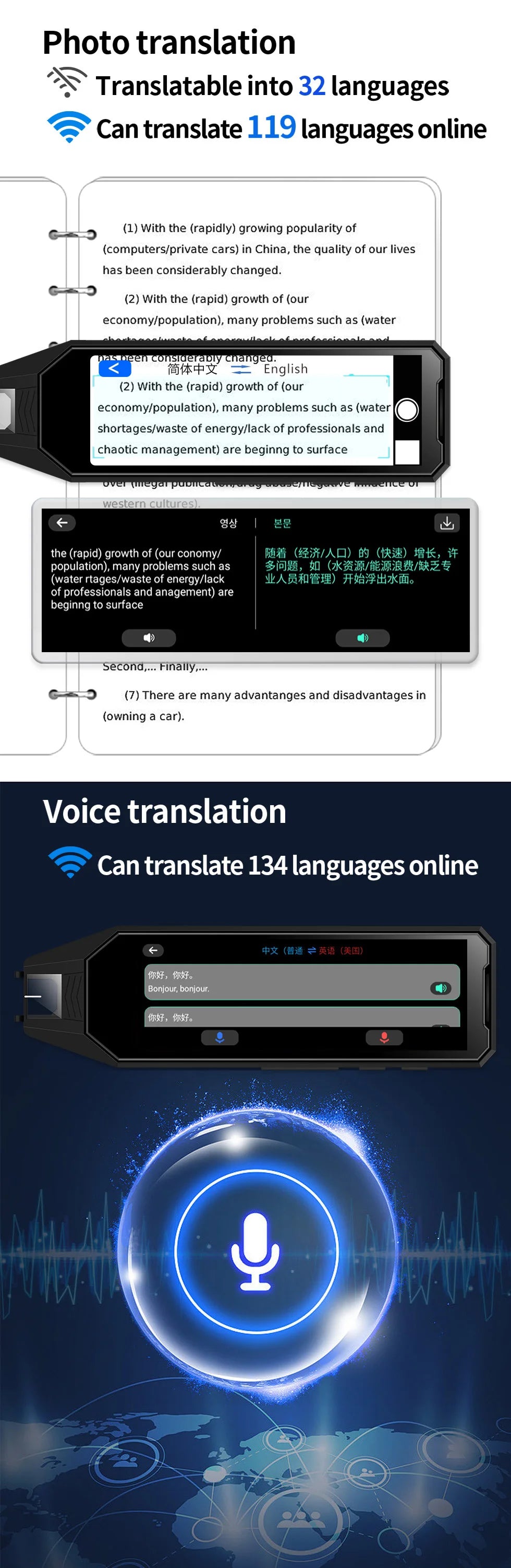 5.5-inch large-screen translation pen, supports scanning and translation in 60 languages - voice translation in 134 languages