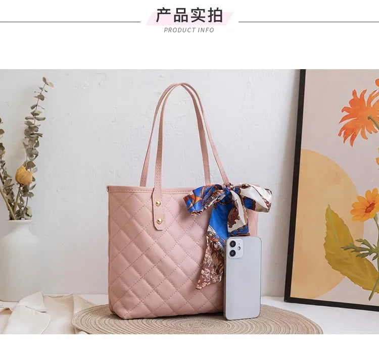 Large Capacity Lingge Embroidery Bag New Trendy Simple Scarf Tote Bag Hot Selling One Shoulder Bucket Bag Bags for Women