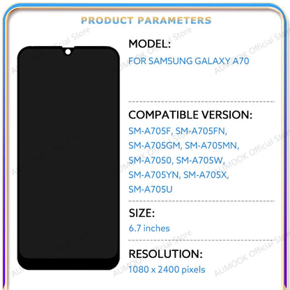 AMOLED LCD For Samsung Galaxy A70 A705 LCD Display Digital Touch Screen Assembly With Frame A705F A705W A705X Replacement Parts