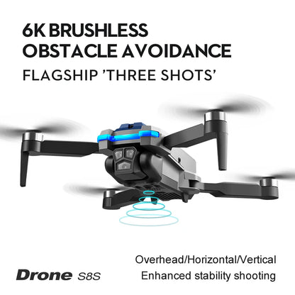 New S8S RC Drone Brushless 8K Three ESC Camera Optical Flow 360° Obstacle Avoidance Headless Mode Foldable Quadcopter