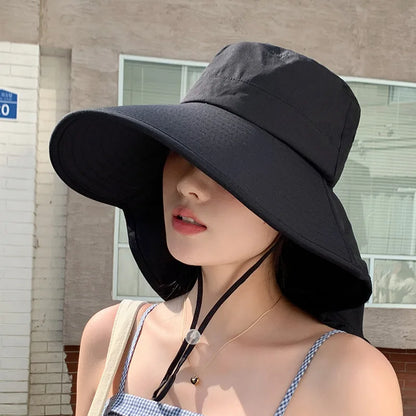 Outdoor Sun Bucket Hat for Women Girls Fishing Hat Wide Brim Bucket Hat with Neck Cover 50+ UPF Protection Safari Cap