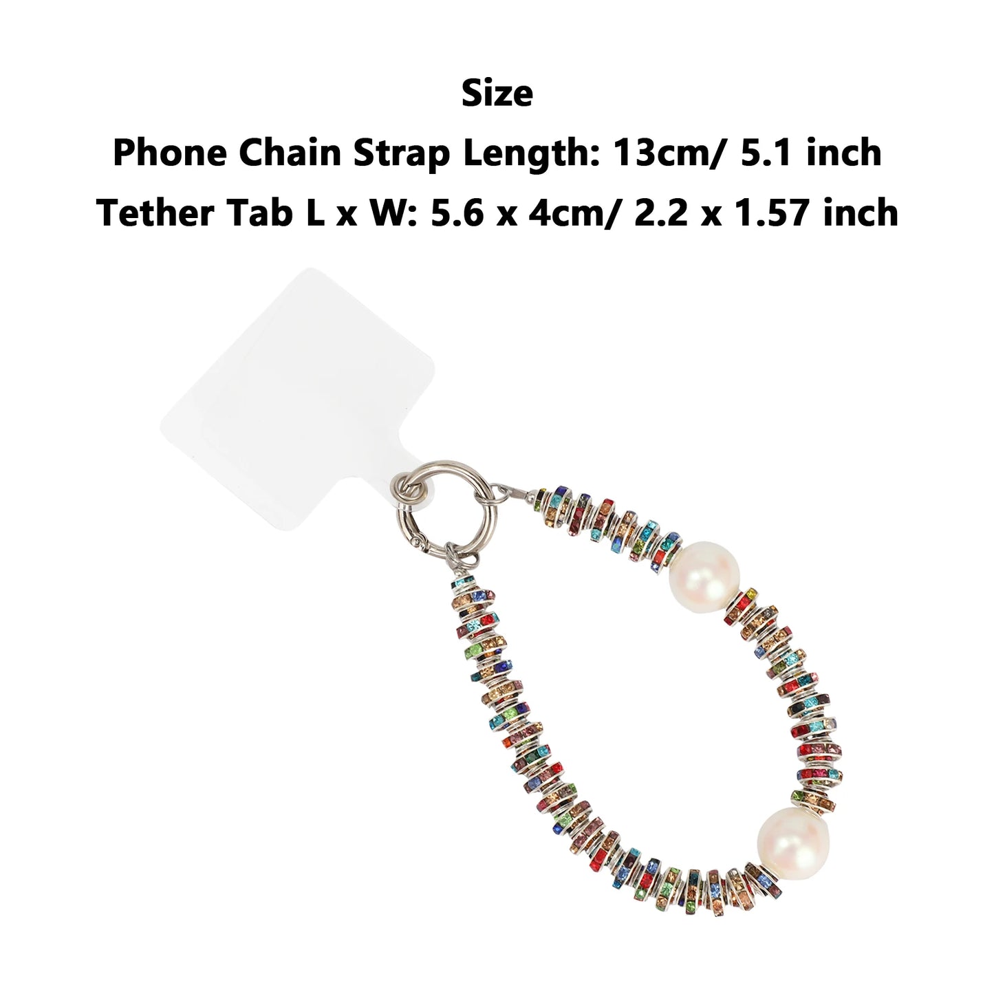 Women Cell Phone Sparkling Lanyard Pearls Beads Diamond Phone Straps with Tether Tab Phone Case Chain Hands-Free Wrist Strap