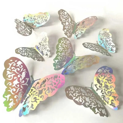 12 Hollow Butterfly Wall Stickers 3D Stereo Butterfly Stickers Festive Home Festive Decoration Stickers