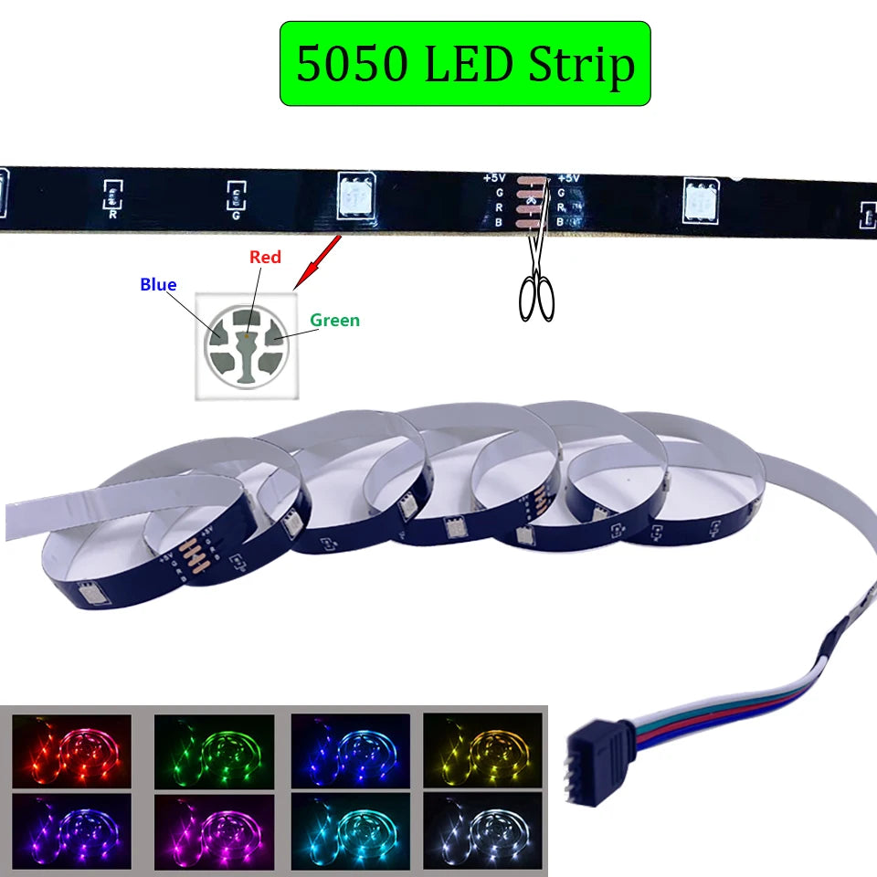 LED Strip Lights 3AA Battery 5V 5050SMD Flexible RGB RibbonLed Light For Room Vanity,Computer,Wine Cabinet,Wardrobe