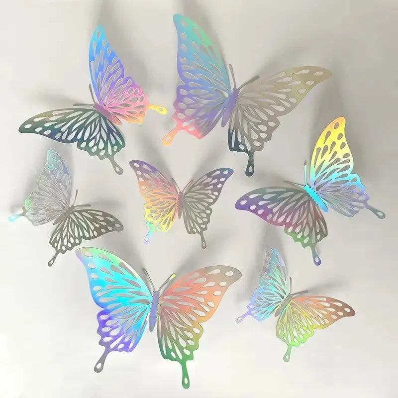 12 Hollow Butterfly Wall Stickers 3D Stereo Butterfly Stickers Festive Home Festive Decoration Stickers