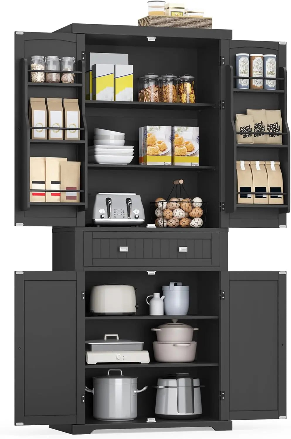 Pantry Cabinet, 15.7 x 30 x 71.7 Inches Freestanding Tall Cupboard Storage Cabinet with a Drawer 2 Cabinets 4 Adjustable Shelves