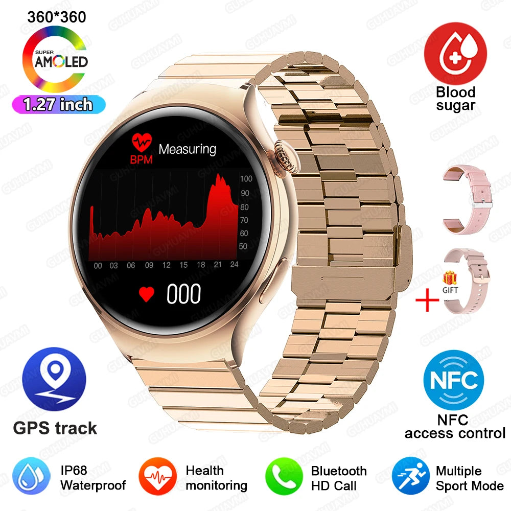 2024 New  For Huawei IOS GPS Track Smart Watch Women HD Screen Heart rate NFC Bluetooth Call Waterproof Blood Sugar Smartwatches