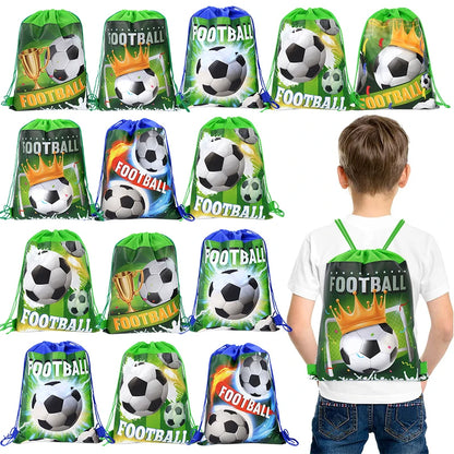 3/10pcs Football Non-woven Gifts Bag Soccer Birthday Candy Packing Snacks Storage Bags Drawstring Backpack For Kids Sports Party