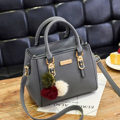 Ladies Fashion Handbag Shoulder Purse Women Crossbody Leather Tote Bag With Hairball Pendant Luxury Messenger Bag