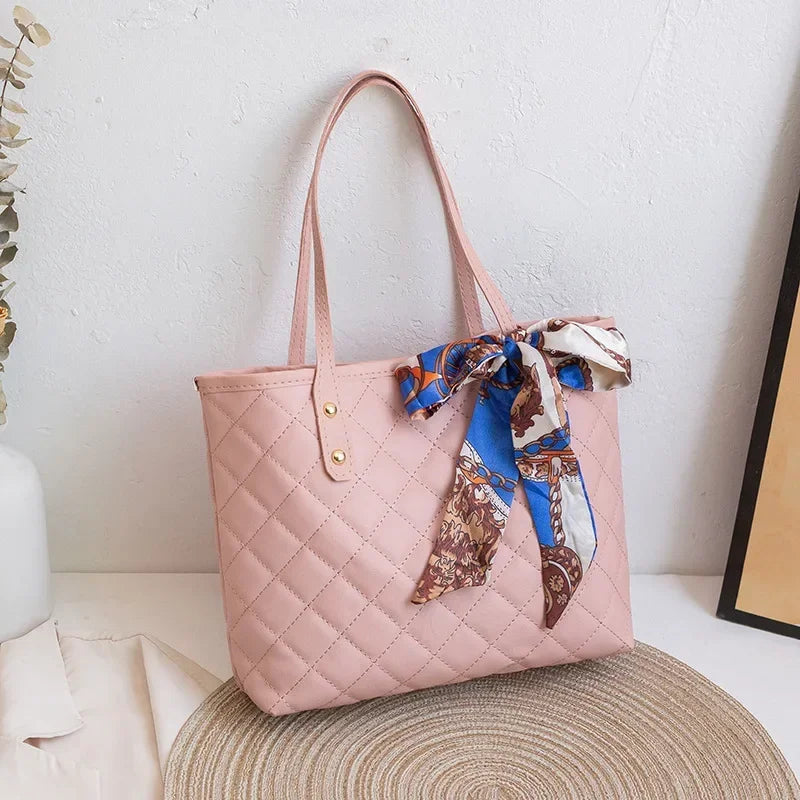 Large Capacity Lingge Embroidery Bag New Trendy Simple Scarf Tote Bag Hot Selling One Shoulder Bucket Bag Bags for Women