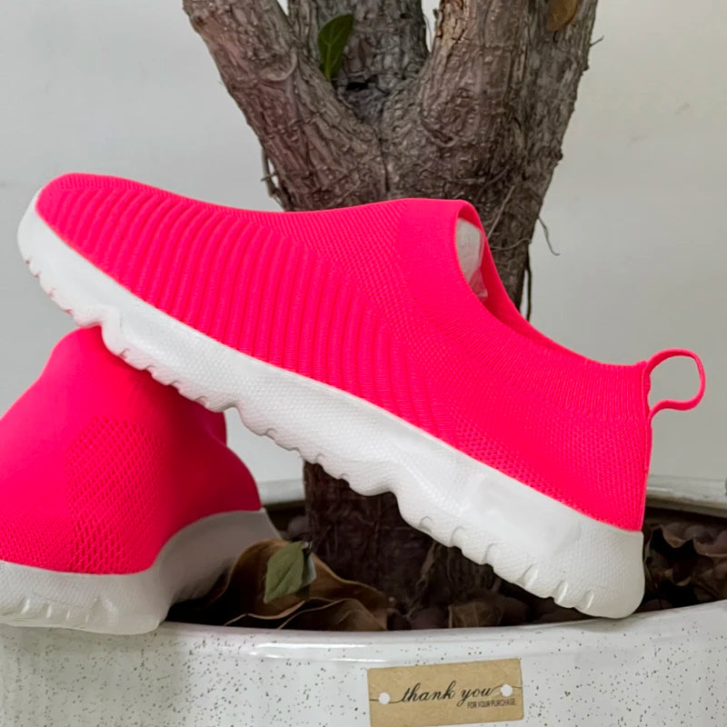 Women Shoes Knitting Sock Sneakers Women Spring Summer Slip On Flat Shoes Women Plus Size Loafers Flats Walking Shoes 2024