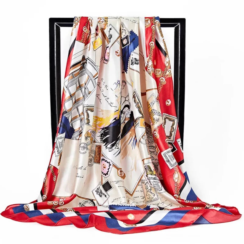 90*90cm Luxury quality silk spring autumn women new printing scarves fashion sunscreen large size shawl tourism seaside muffler