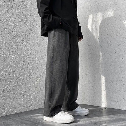 Retro Men Jeans Wide Leg Pants Baggy Fashion Loose Straight Long Pants Washed Denim Blend Wide Leg Jeans