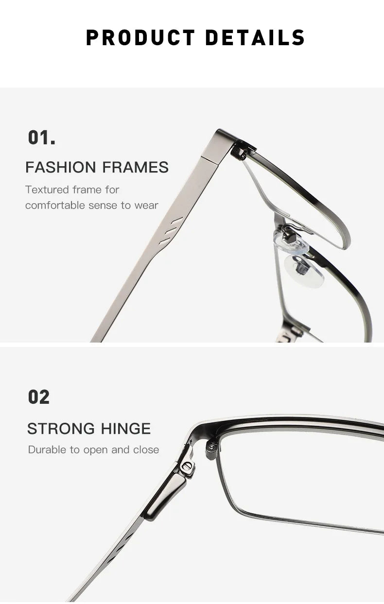 Leg Elderly Presbyopia Glasses Men Square Metal Large Frame Reading Spring Blue Light Blocking Eye Protection Eyeglasses