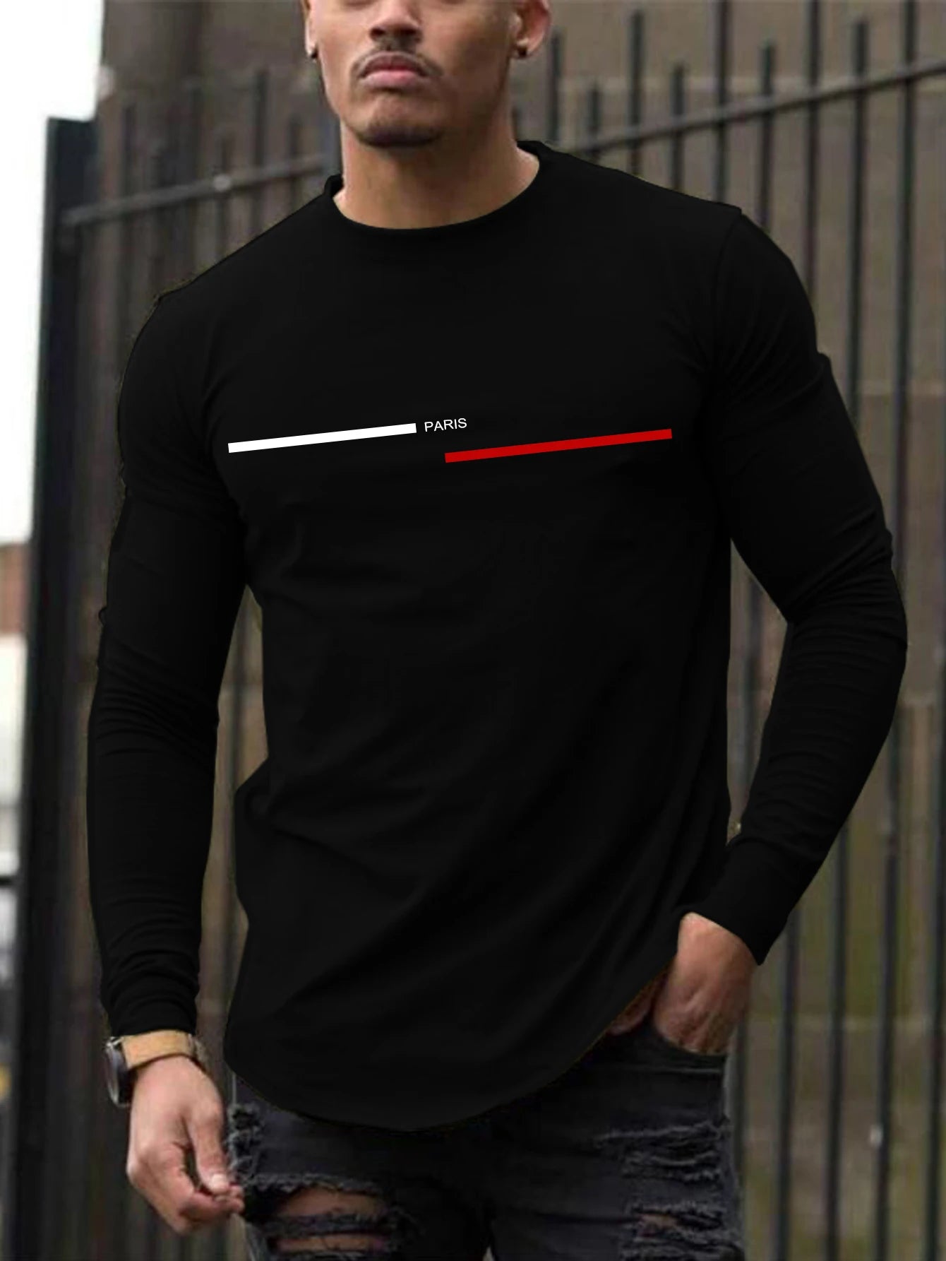 Trendy new long-sleeved t-shirt men's long-sleeved men's printed round neck T-shirt trend versatile casual tops men's T-shirt