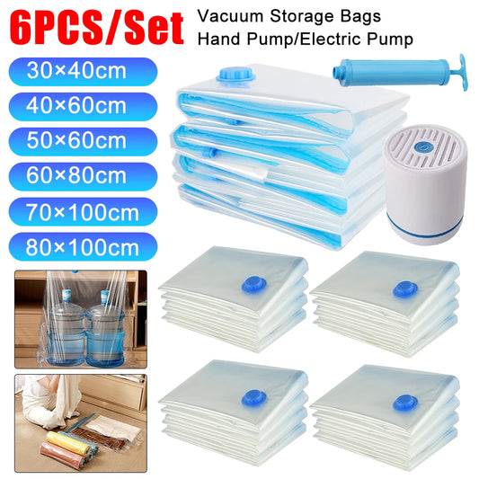 6Pcs Vacuum Storage Bags With Valve Vacuum Seal Bag Space Saving Bags for Comforters Clothes Pillow Bedding Blanket Storage