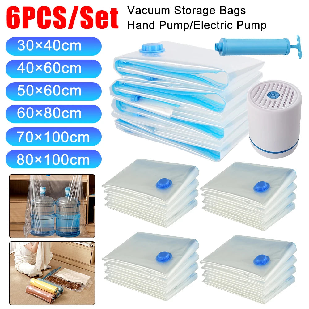 6Pcs Vacuum Storage Bags With Valve Vacuum Seal Bag Space Saving Bags for Comforters Clothes Pillow Bedding Blanket Storage