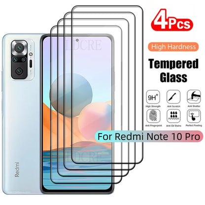 4Pcs For Xiaomi Redmi Note 10 Pro Glass Redmi Note 10 Pro Glass New Full Cover Glue 9H HD for Screen Protector Redmi Note 10 Pro