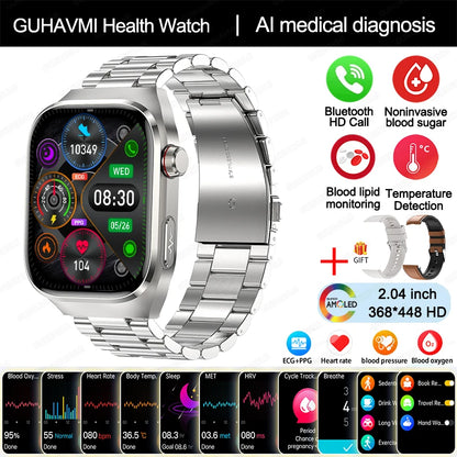 2024 New Medical Grade Uric Acid Blood Fat Smartwatch ECG Blood Glucose Heart Rate Blood Pressure Health Monitoring Smart Watch