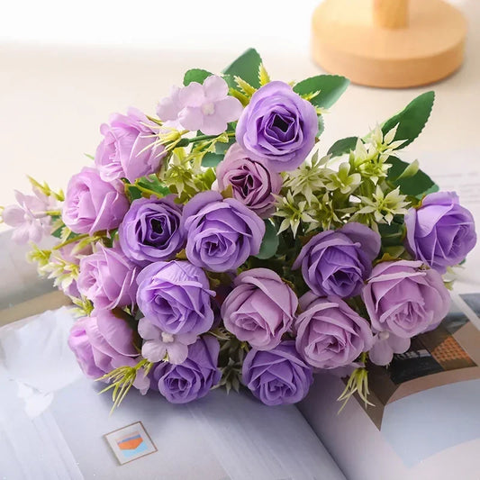 Simulation Fragrance Roses Silk Purple White Flowers Hotel Decor Fake Flower Artificial Rose Bouquet Restaurant Decoration