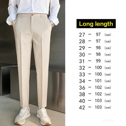 Spring Summer Suit Pants Men Stretch Business Elastic Waist Slim Ankle Length Pant Korean Trousers Male Large Size 40 42