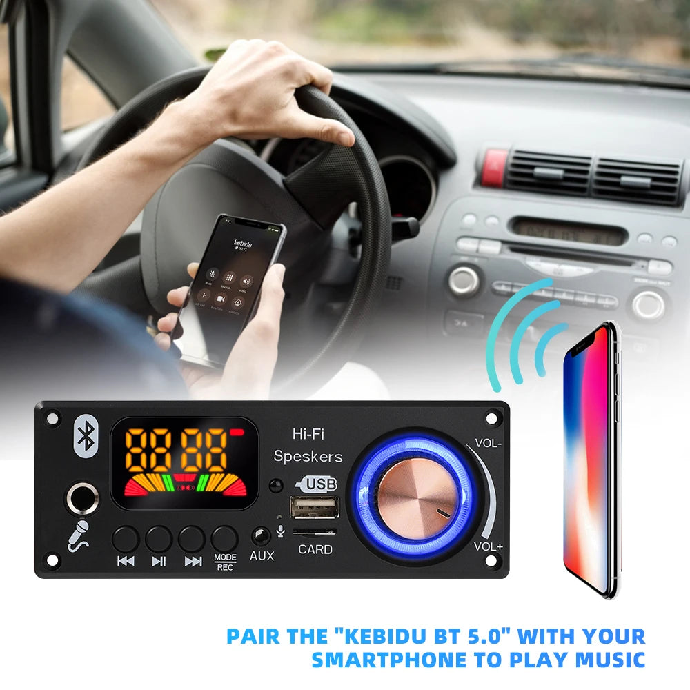 Bluetooth 5.1 DIY 160W Amplifier MP3 Decoder Board 12V Microphone FM Radio TF USB Car Audio Music Player Speaker Volume Control