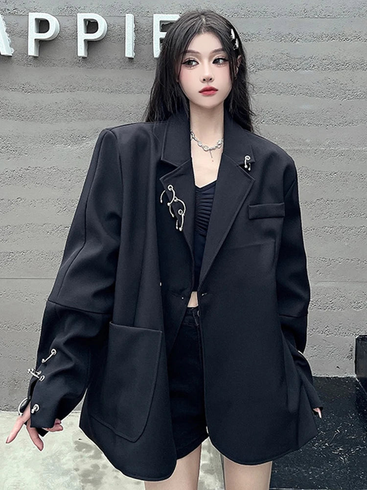 SONNEESD Streetwear Oversize Fashion Neutral Personality Design Coat Harajuku Style Vintage Loose Black Stereo Cutting Suit Coat